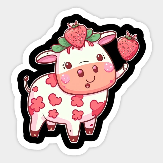 Cute Kawaii Strawberry Cow Strawberry Cow Sticker TeePublic